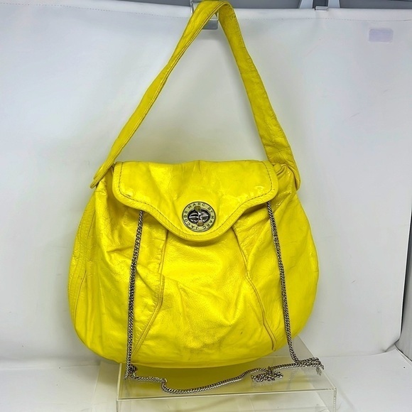 Marc by Marc Jacobs Yellow Patent Leather Turnlock Flap Crossbody Hobo Bag - Picture 1 of 14